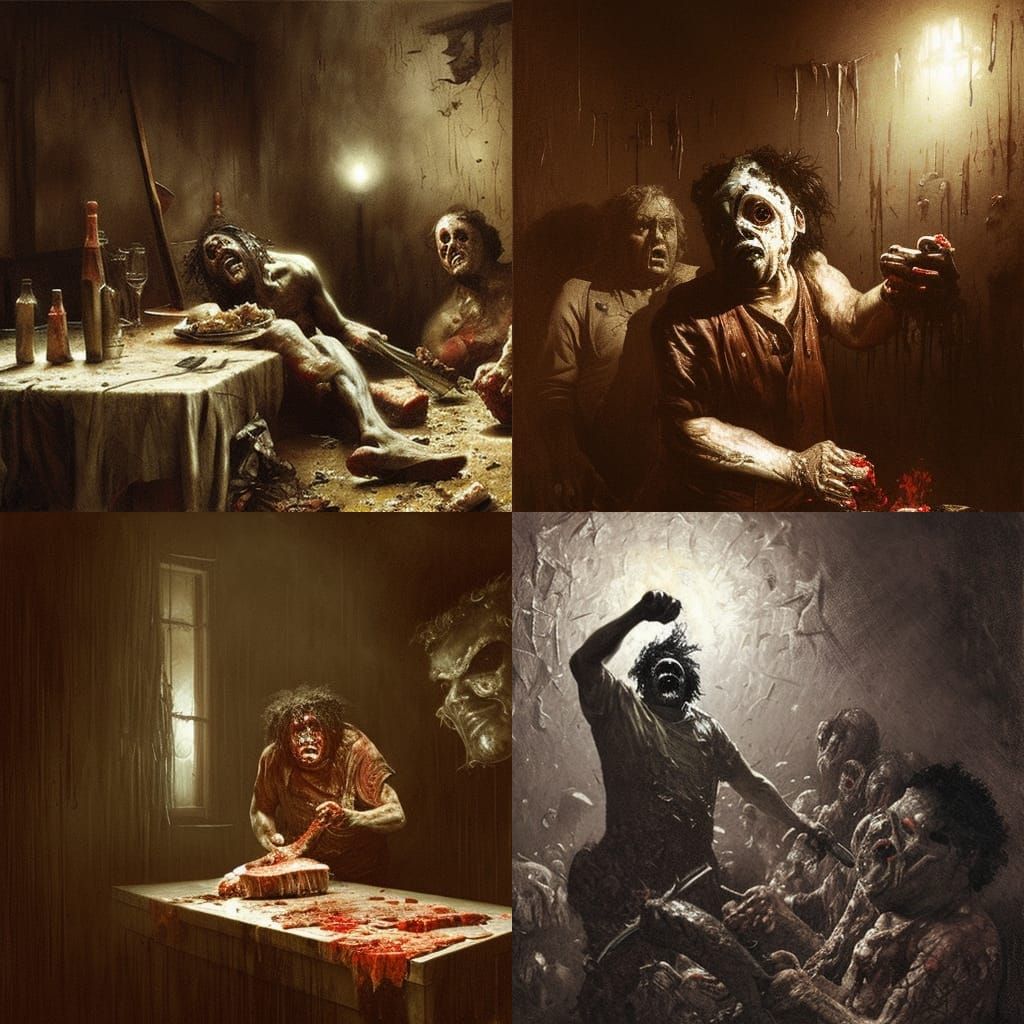 Leatherface Grinding Meat: Horror Art