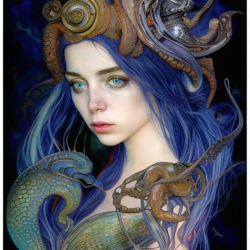 Billie Eilish Mermaid Fairy in Art Nouveau Style