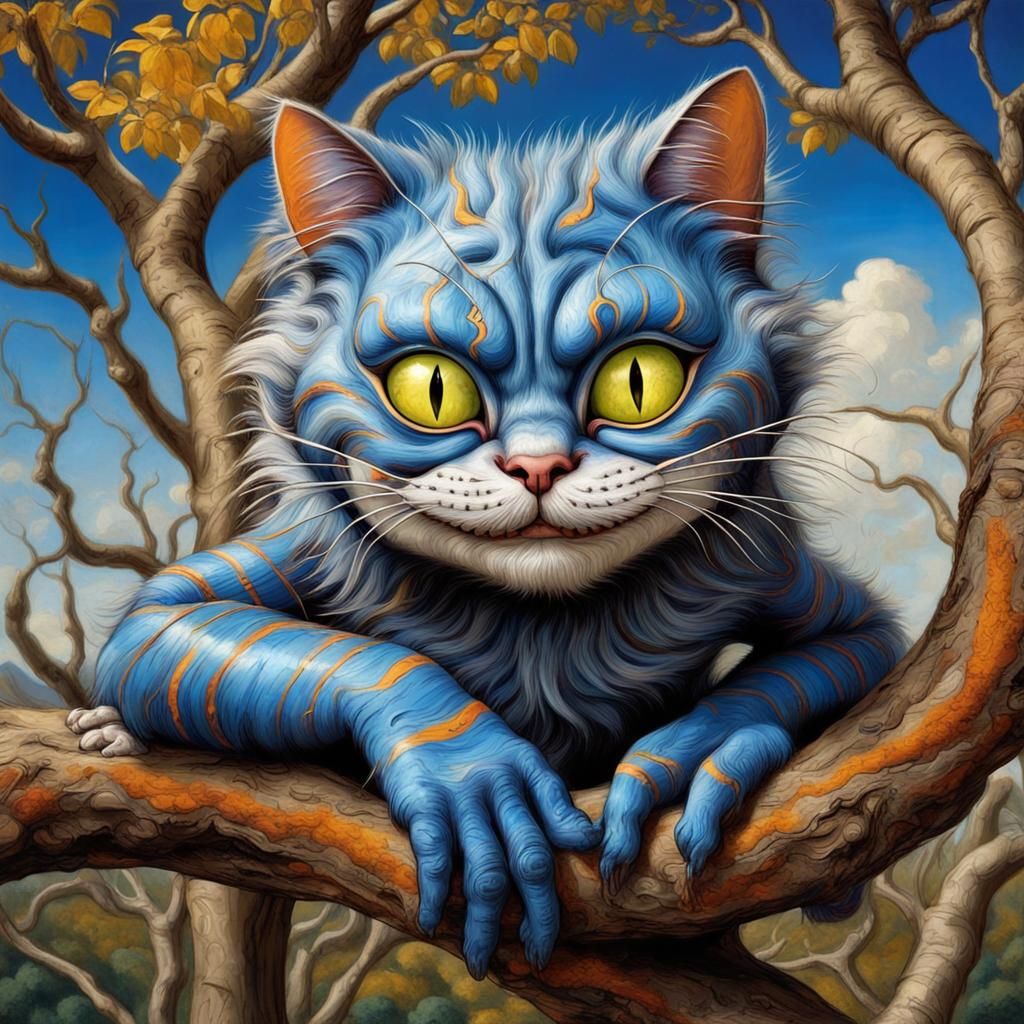 Surreal Cheshire Cat with Exaggerated Smirk
