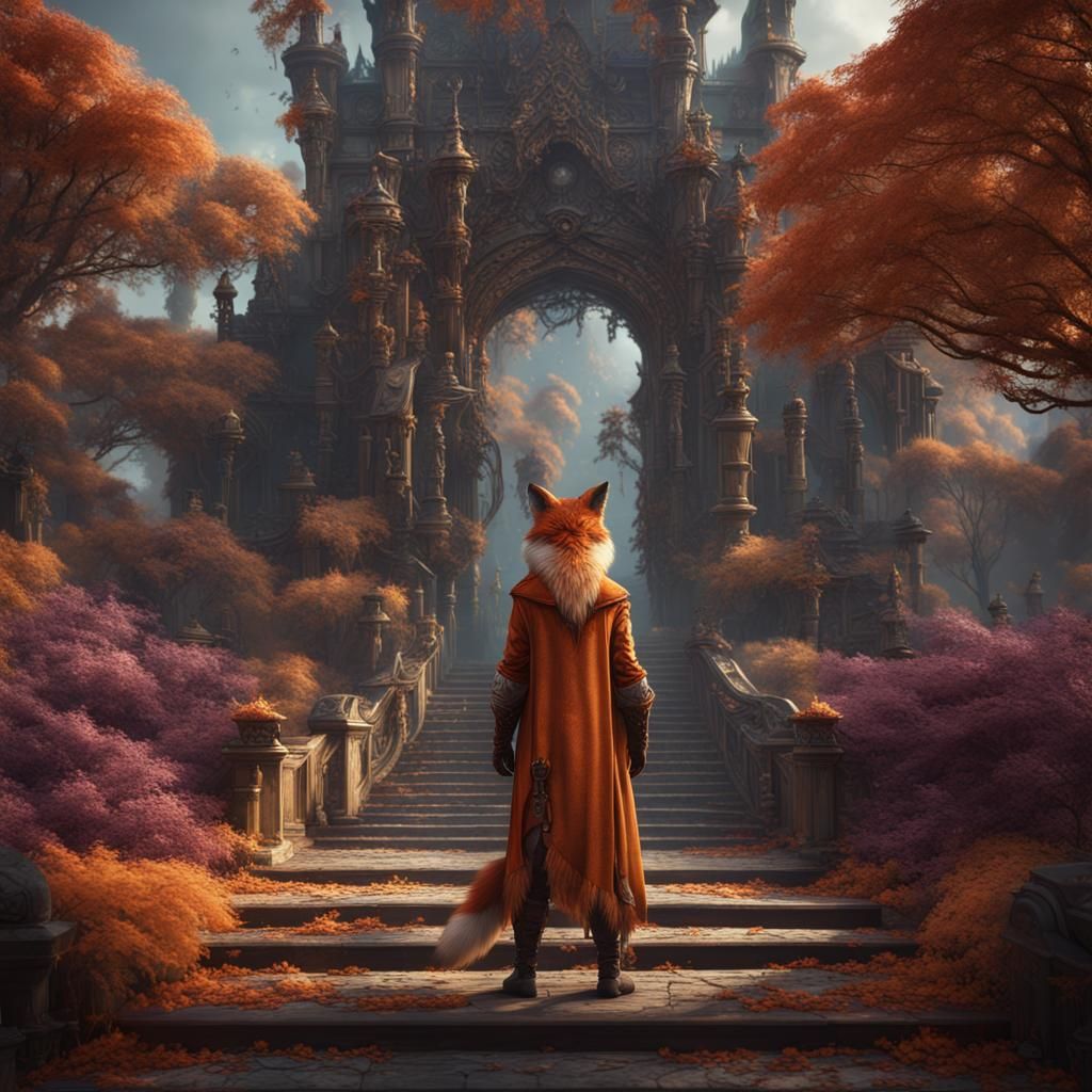 Detailed Fox Person Matte Painting in Deep Color