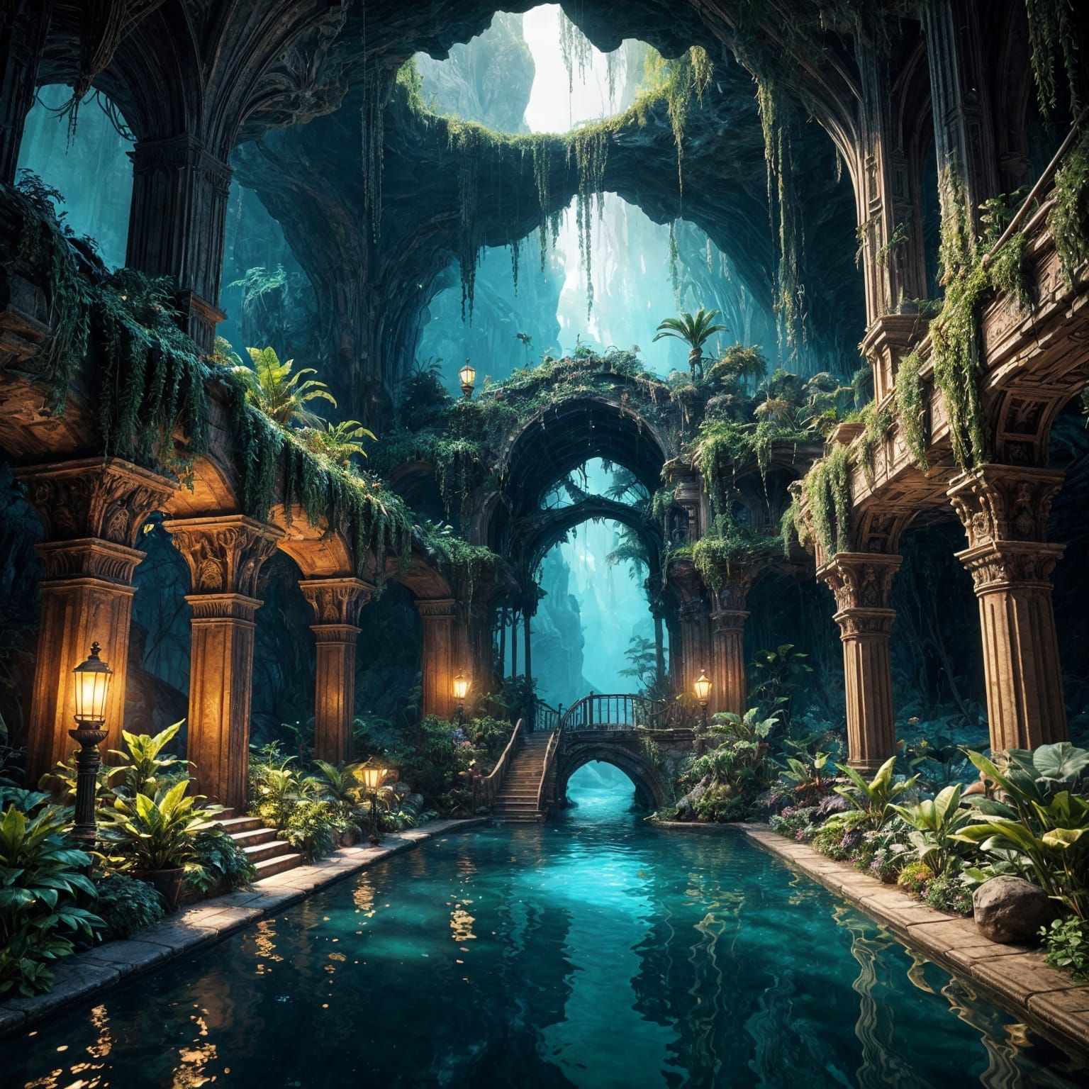 Surreal Babylonian Underground Oasis in Hyperdetailed Matte...