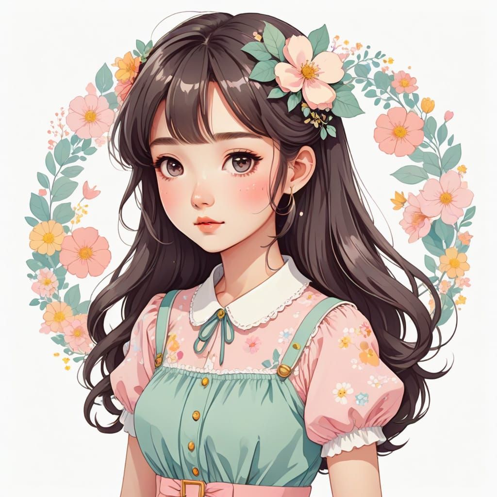 Anime Woman in Kawaii Style with Pastel Colors
