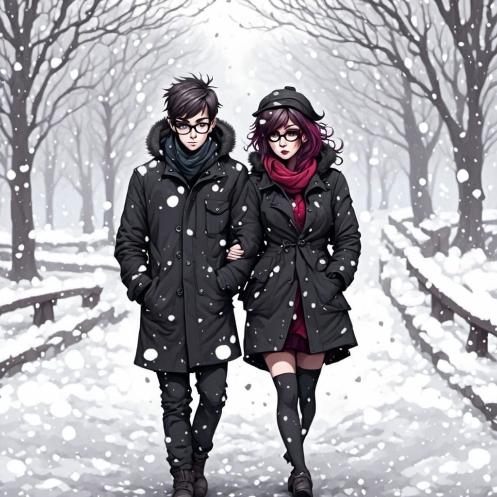 Emo Couple in Blizzard with Stylized Aesthetic