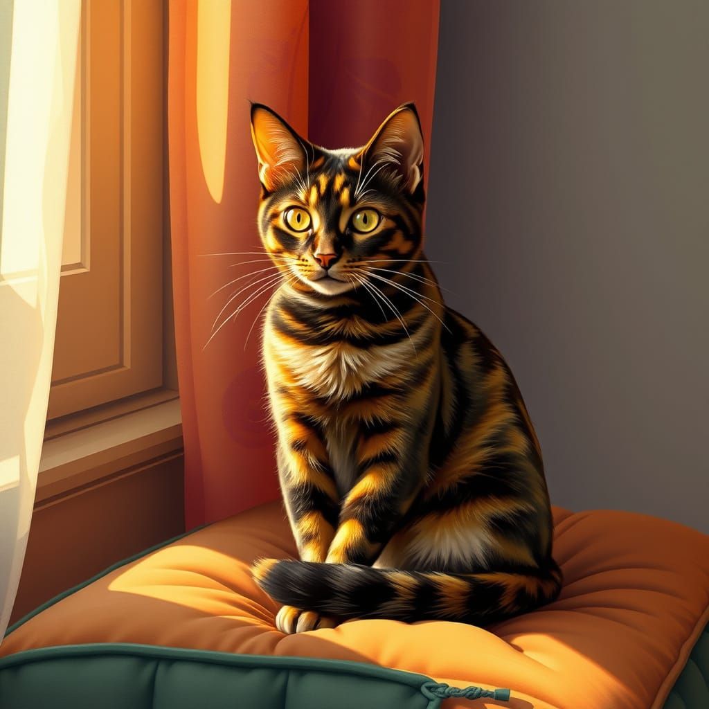 Tortoiseshell Cat in Art Nouveau Style