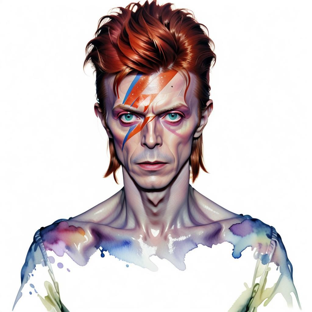 David Bowie Watercolor Dark Fantasy Portrait