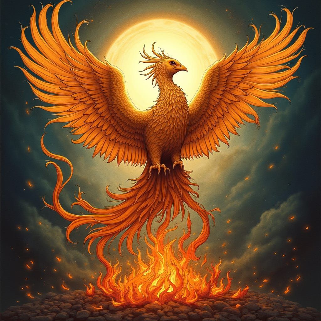 Phoenix in Whimsical Artistic Style