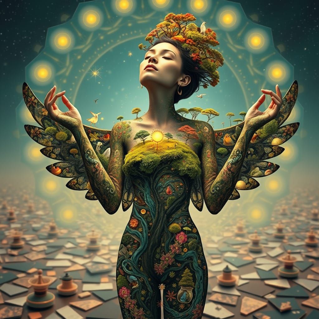 Surreal Bio-Art Landscape of Interconnected Ecosystems