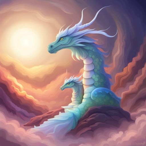 Ethereal Mother Dragon in Whimsical Setting