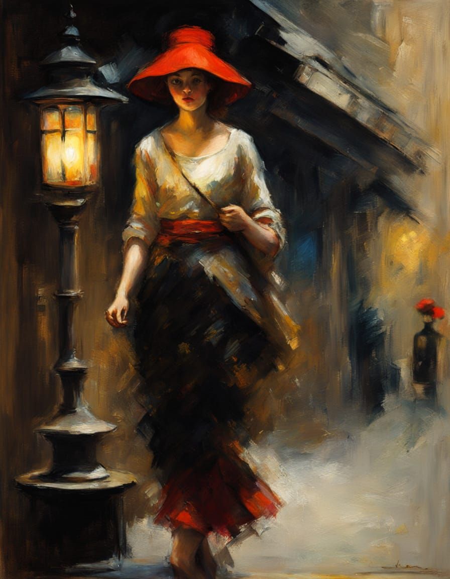 Bikini Idol in Parisian Alleyway, Impressionist Oil Painting