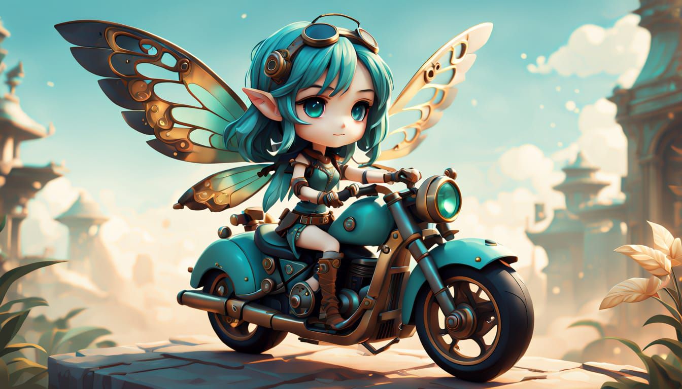 Whimsical Fairy Rides Custom Steampunk Motorcycle in Vibrant...