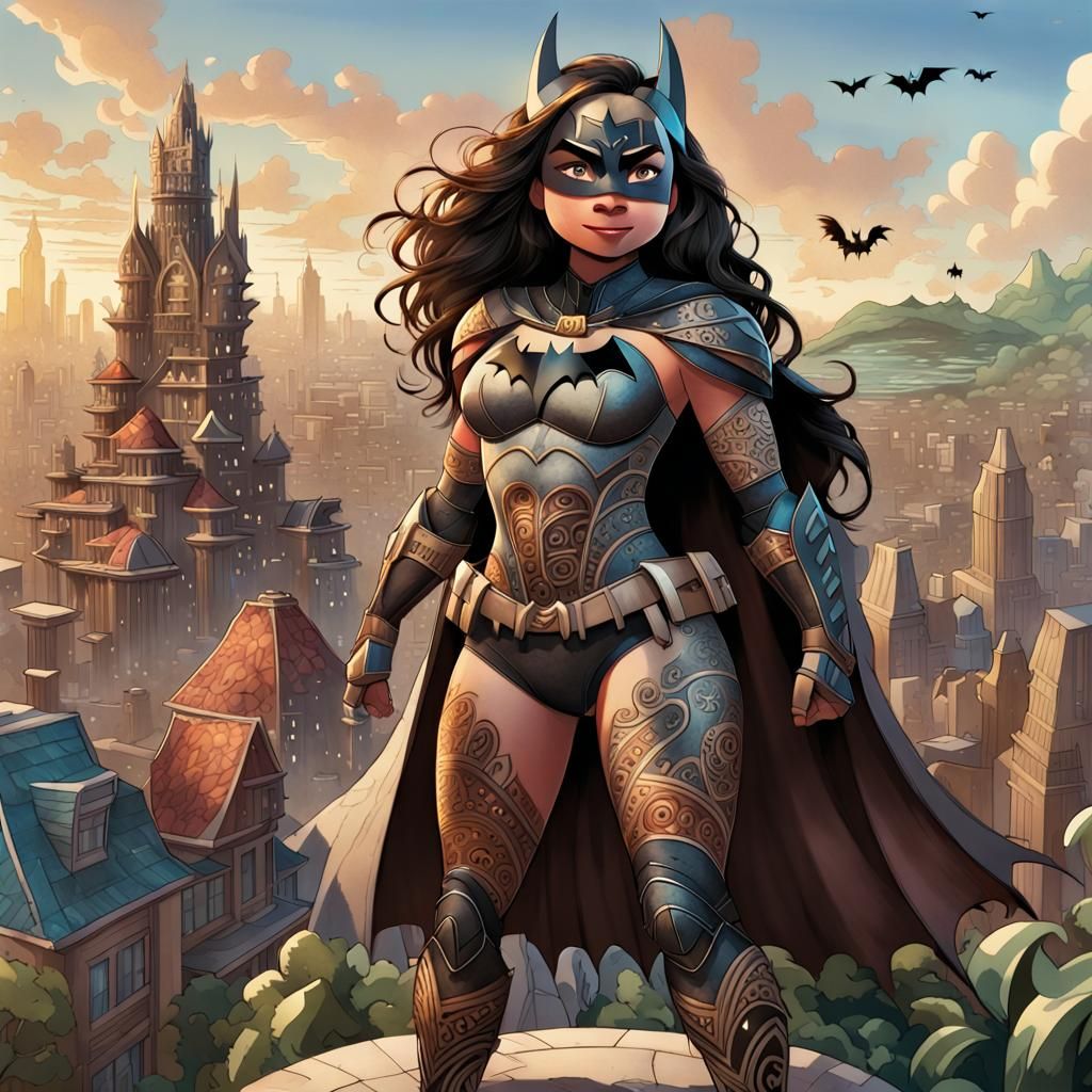 Moana as Batman in DreamWorks Animation Style