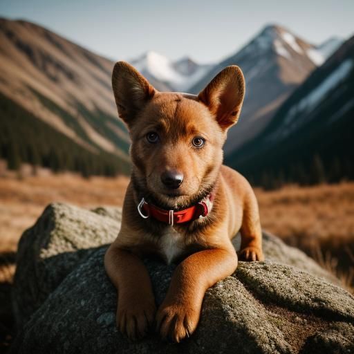 Brown Puppy on Mountain: Wildlife Photography Portrait