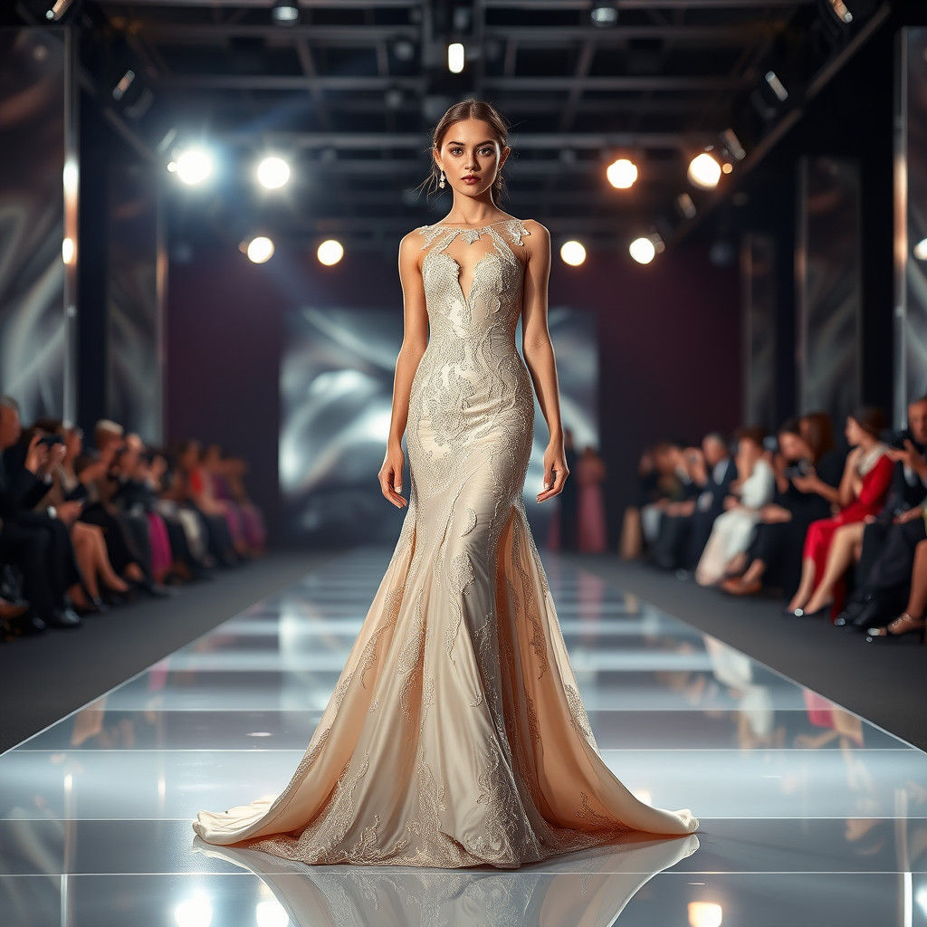 Couture Model on Runway as Detailed Matte Painting