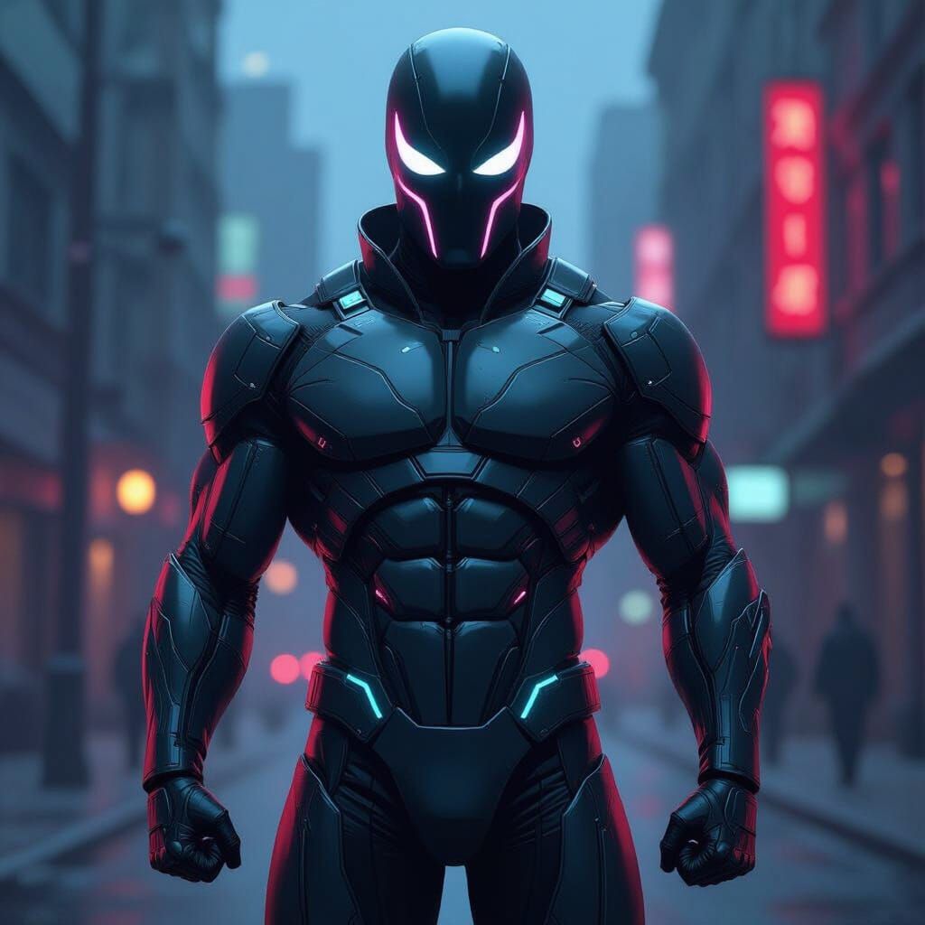 Ghostface-Inspired Superhero in High-Tech Suit