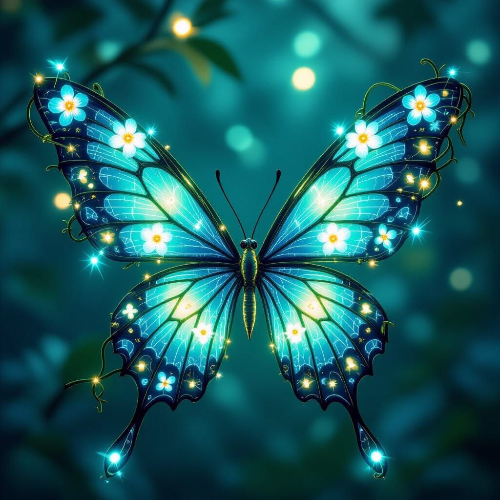 Bioluminescent Fairy Wings in Macro Photography Style