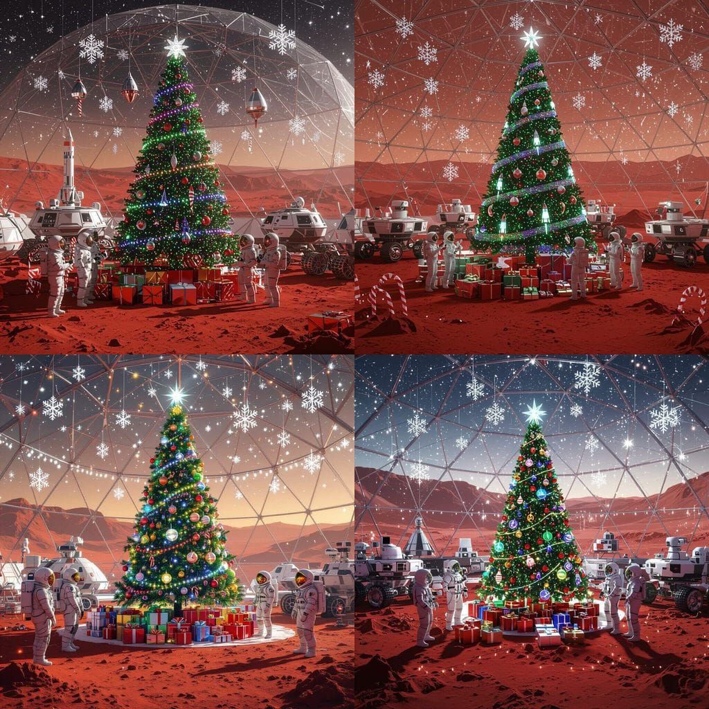Futuristic Mars Christmas Celebration in Dome Habitat