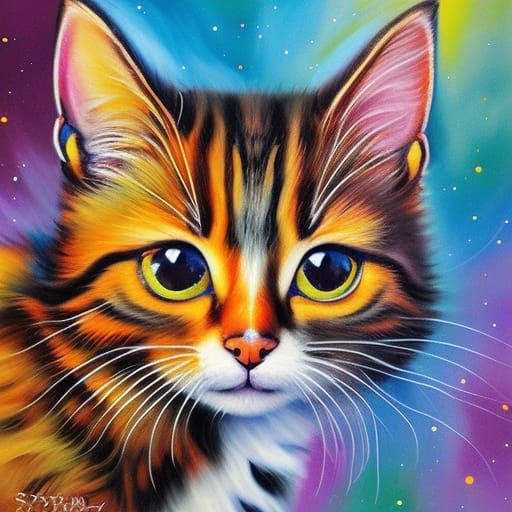 Colorful Cat Portrait in Street Art Style