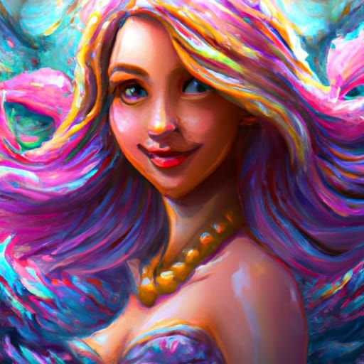 Pink Mermaid Portrait in Hyperdetailed Splash Art