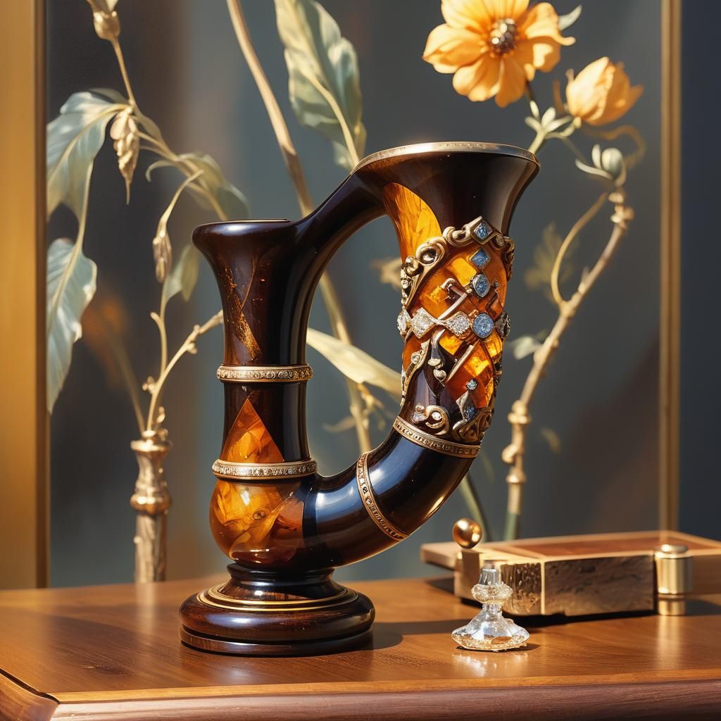 Luxurious Inlaid Pipe Still Life in Oil Painting Style