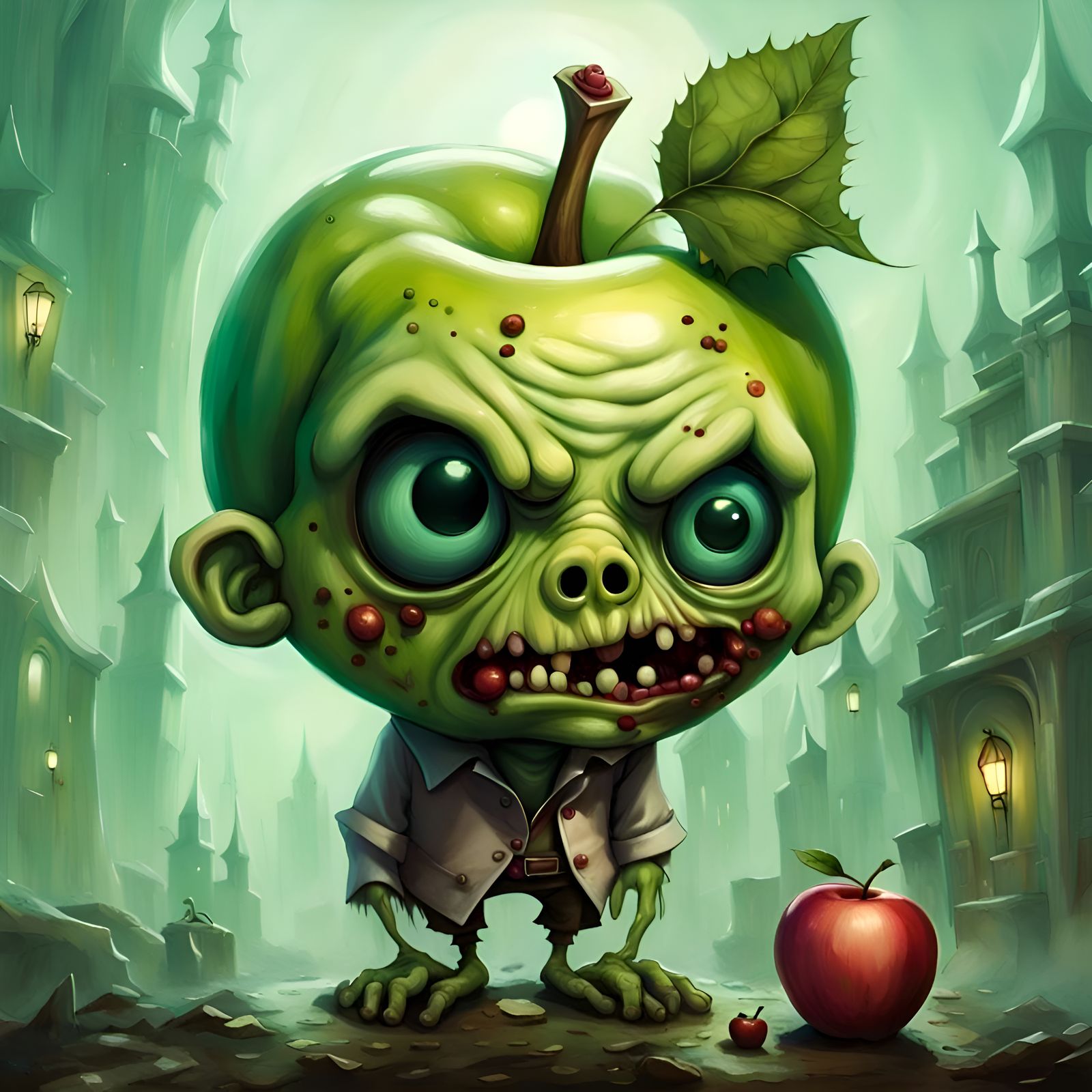 Terrifying Apple Zombie: A Surreal Horror Concept