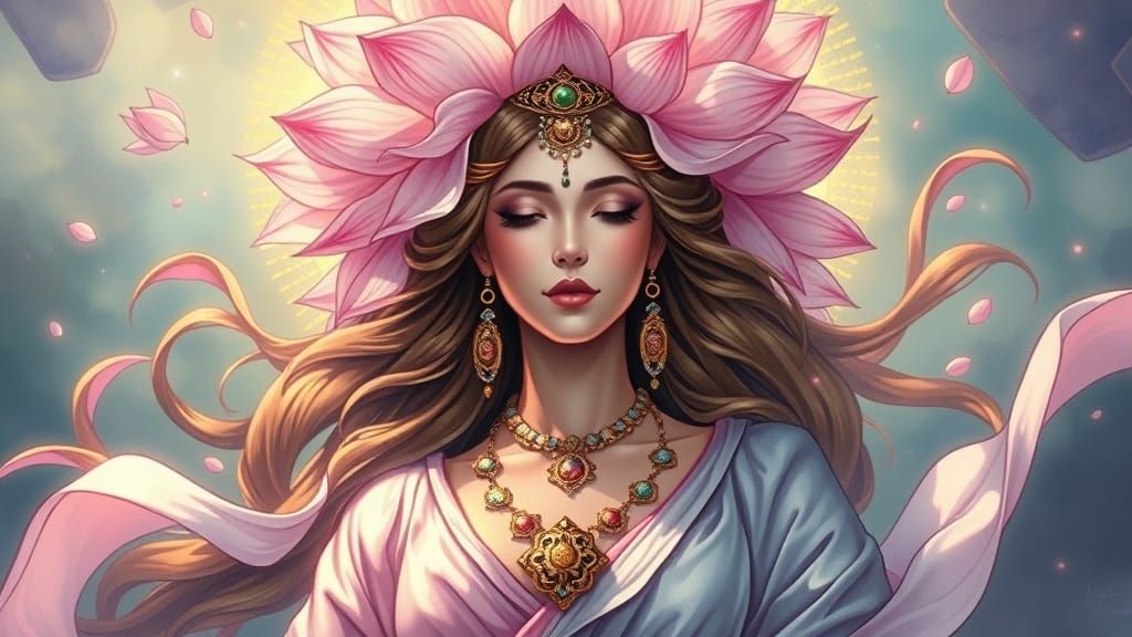 Serene Goddess in Soft, Painterly Comic Book Style