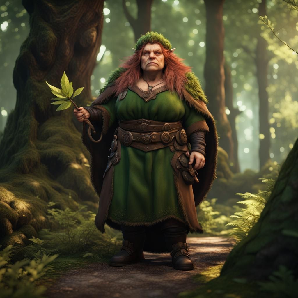 Female Dwarf Druid in Forest with Magic