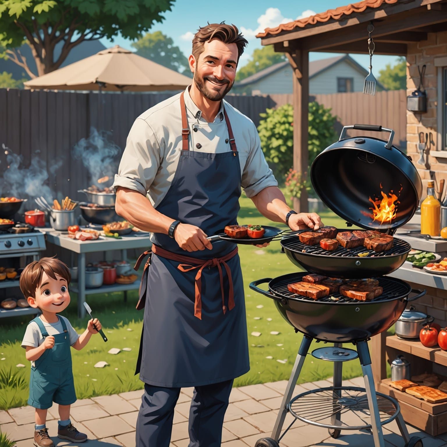 Happy Dad BBQ in Australia: 3D Anime Art