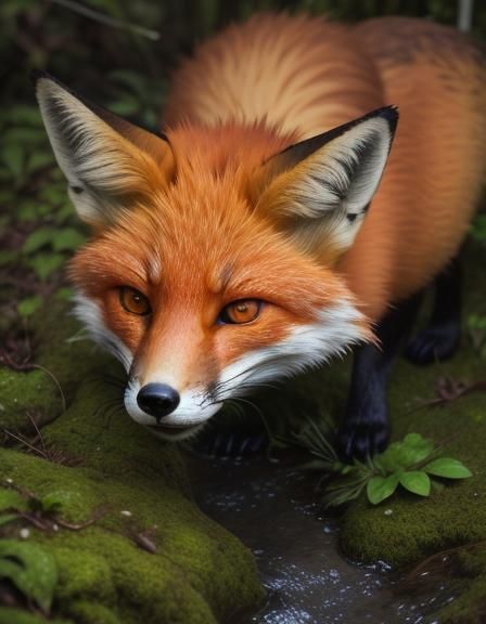Fox on Forest Floor: A Close-Up Photography