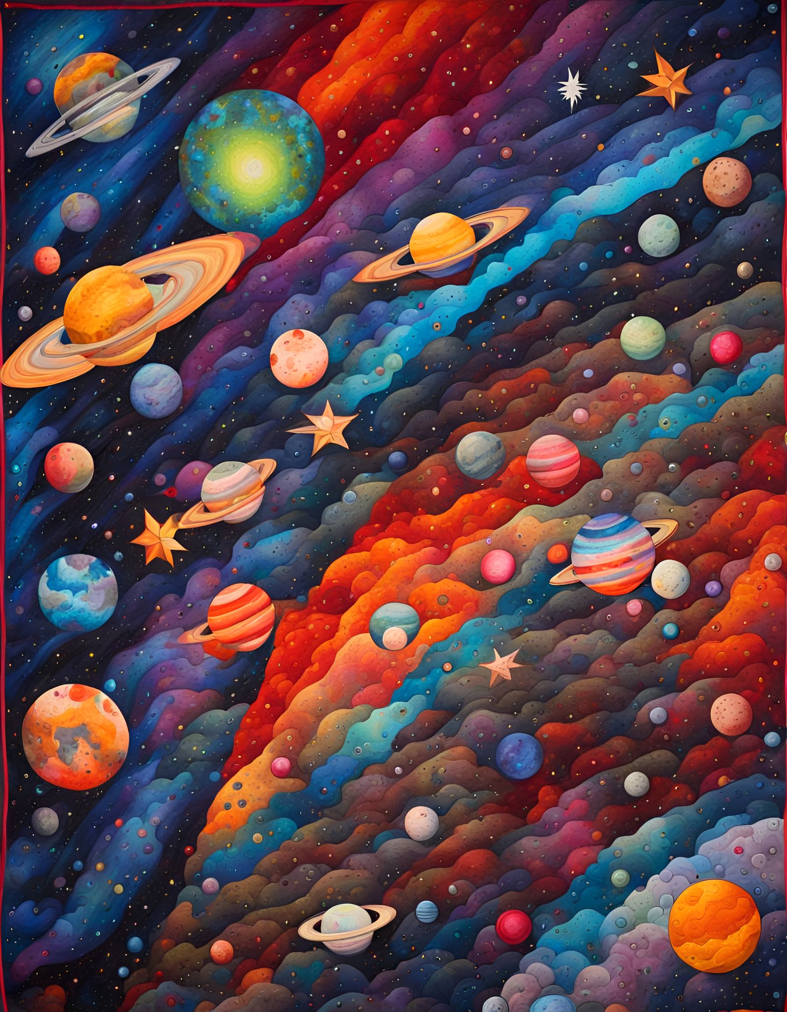 Vivid Outer Space Quilt with Buttons