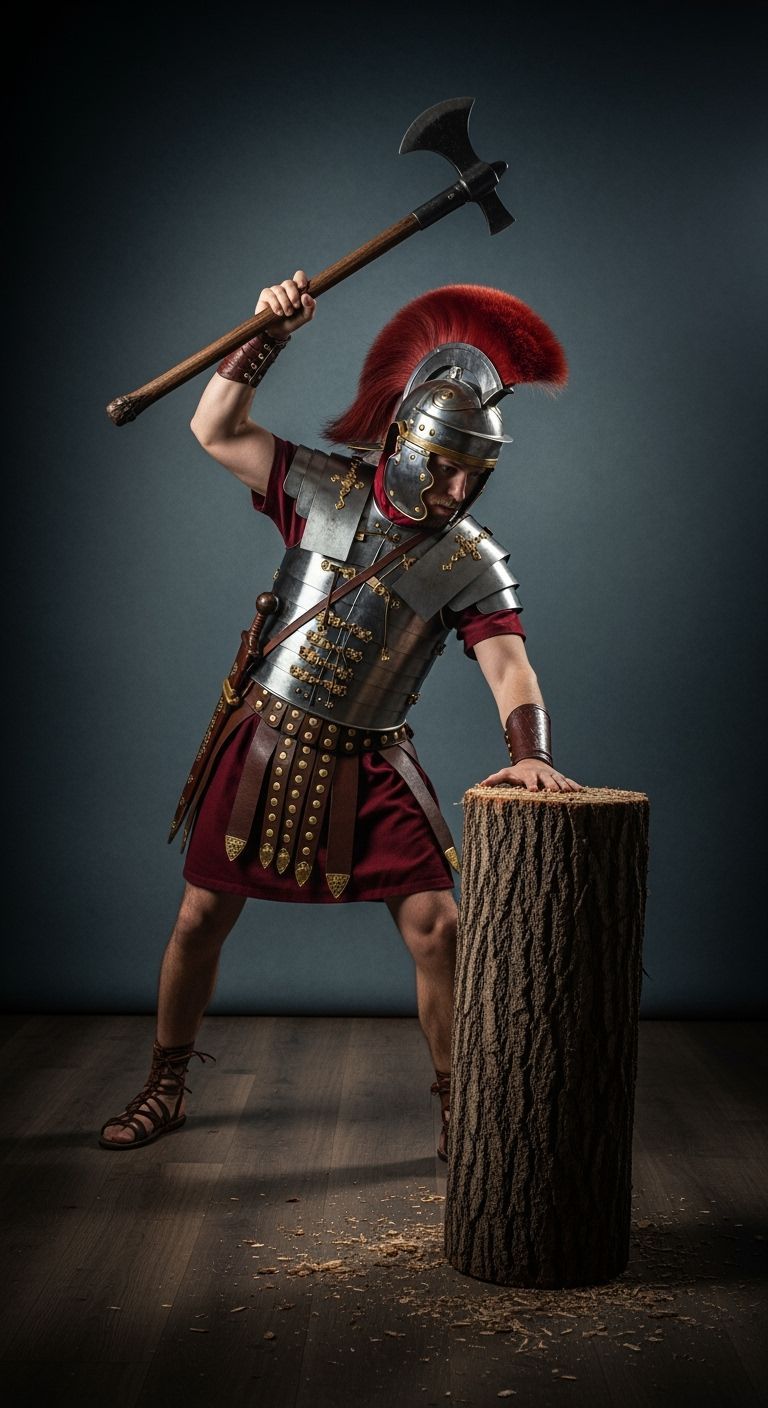 Roman Legionnaire Ready to Strike with Axe