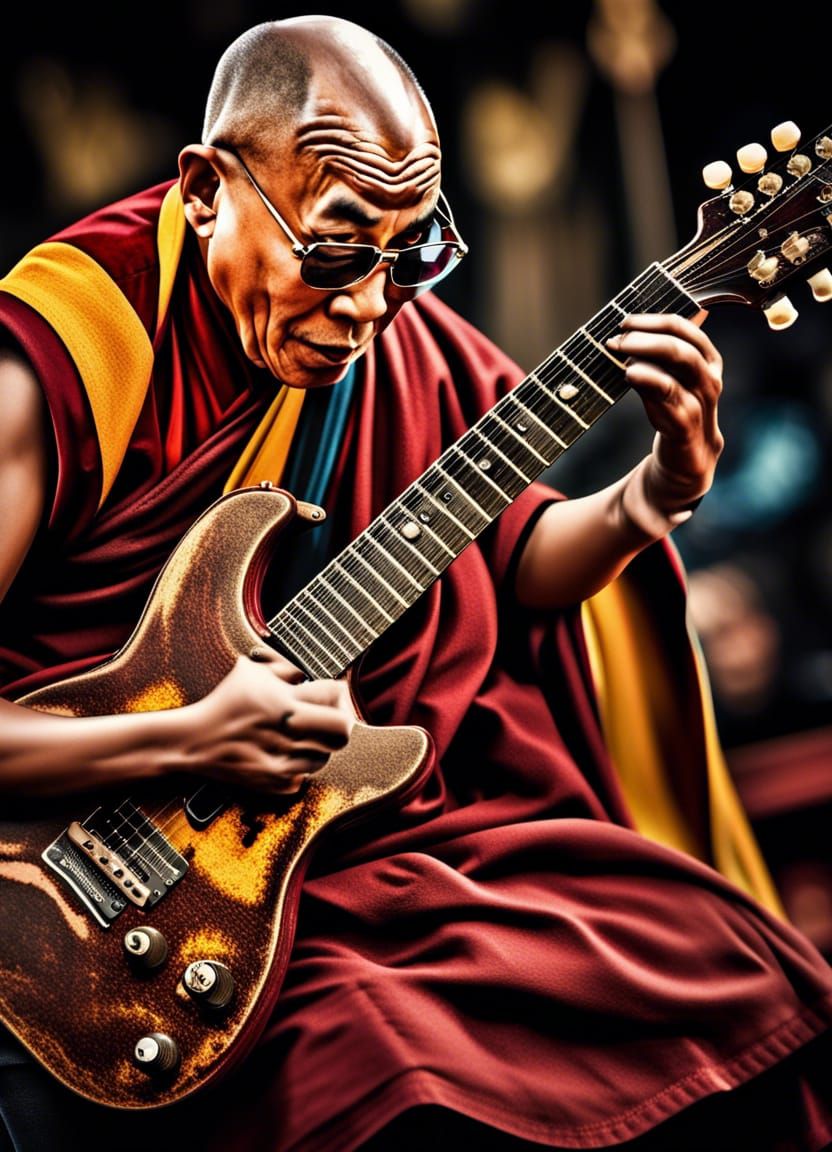 Dalai Lama: Rock Guitar Master in Hyperreal Detail
