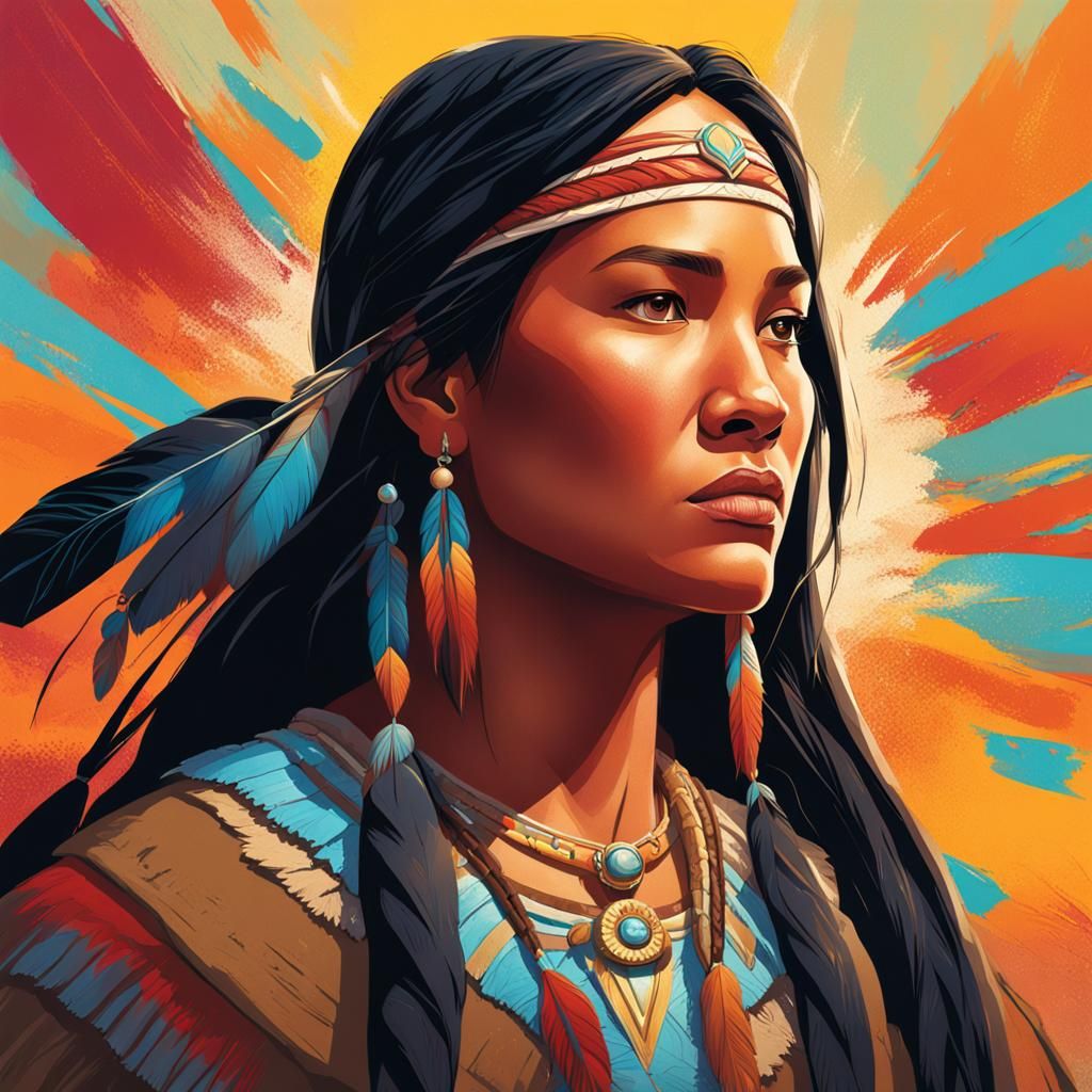 Hyperrealistic Pocahontas Portrait with Splash Art Style