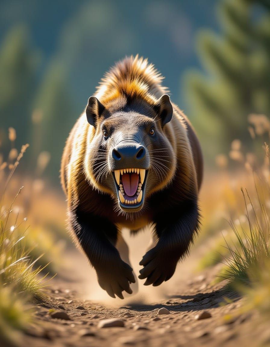 Running Daeodon with Fur and Teeth in Professional Photograp...