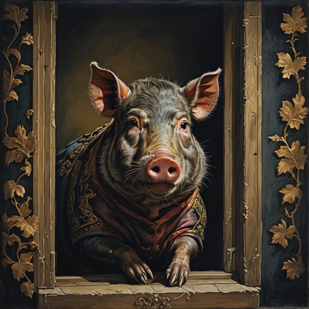 Anthropomorphic Pig Noble in Renaissance Portrait Style