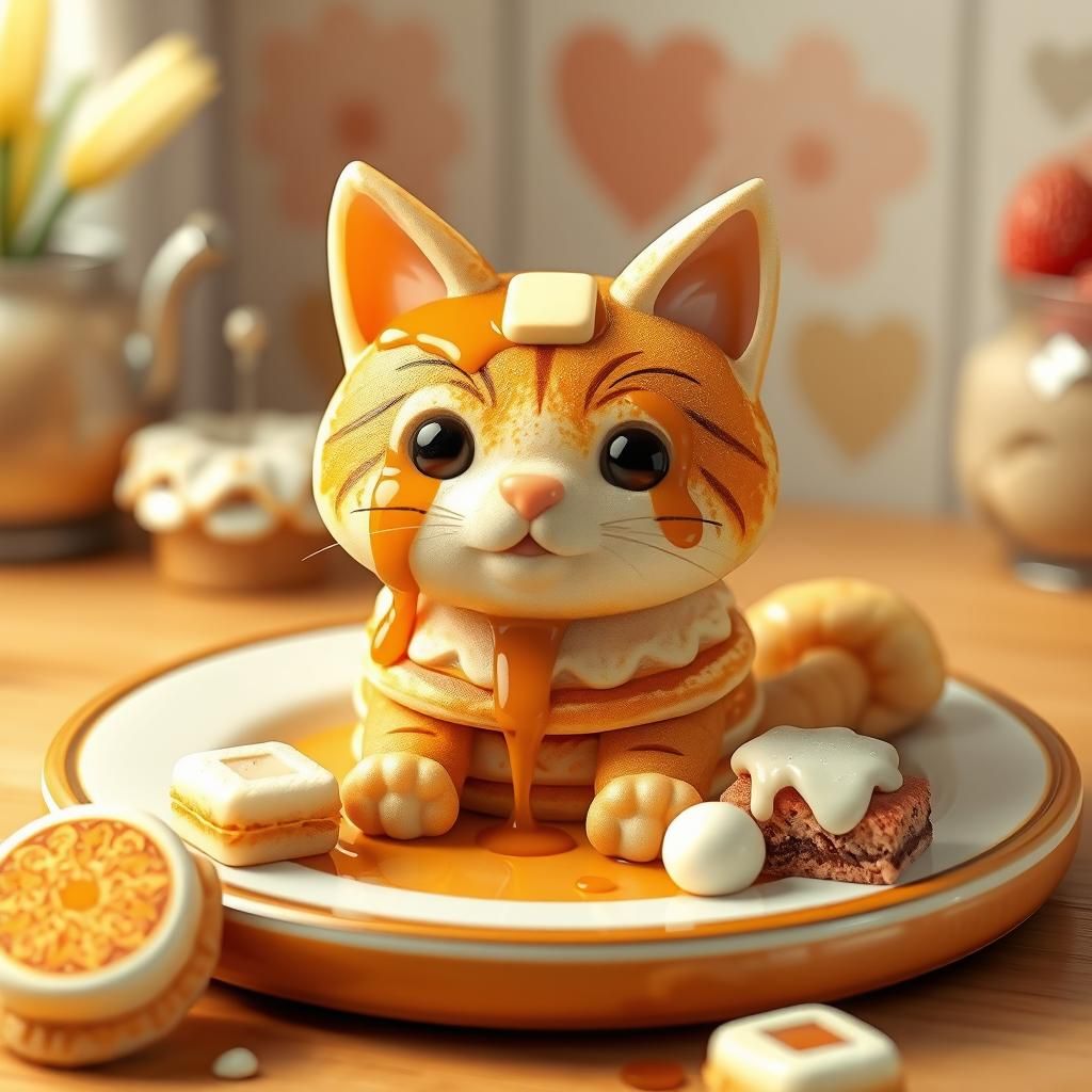 Pancake Cat in Whimsical Digital Art Style