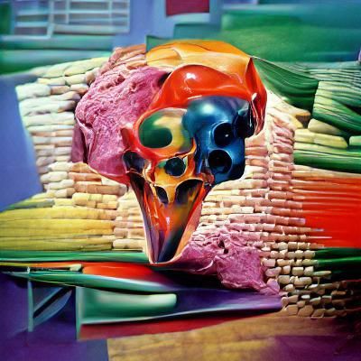 Hyperrealistic Skull with Abstract Colors in 1940s Style