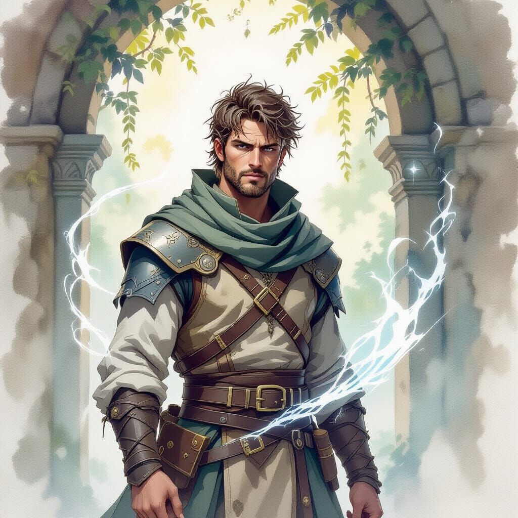 Mysterious Figure with Rippling Energy, Watercolor Style