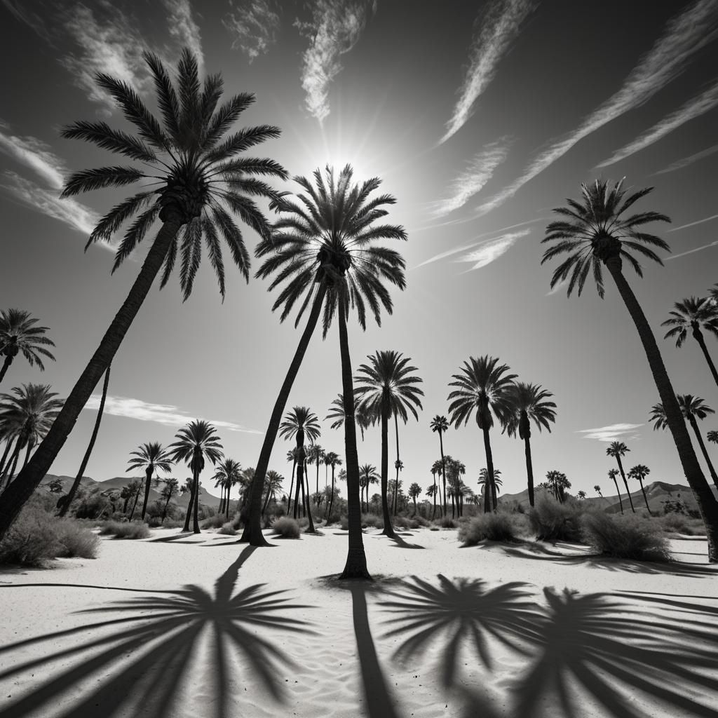 Monochrome Desert Oasis Photography with Palm Trees