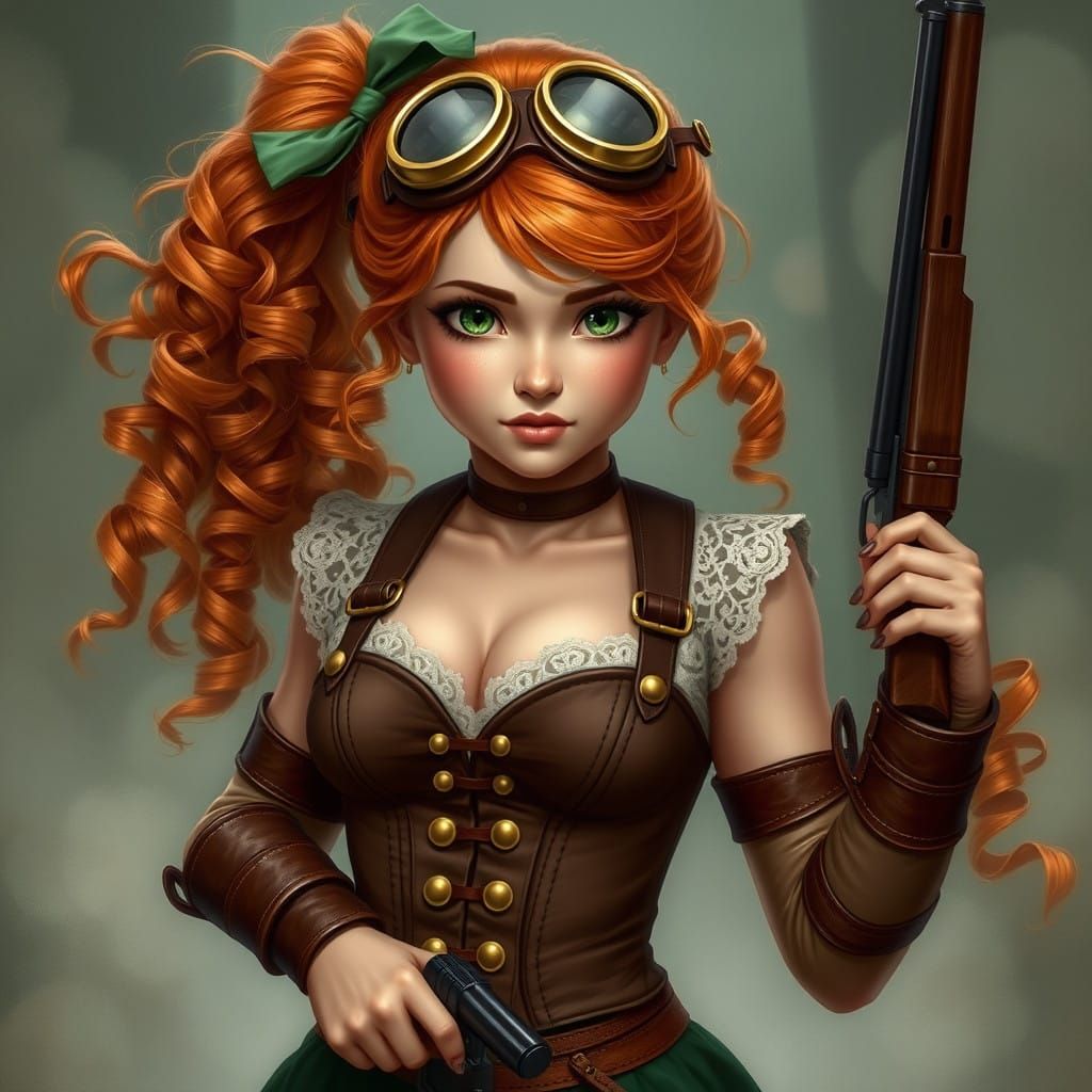 Ginger in Ethereal Fantasy Attire with Gun and Boots