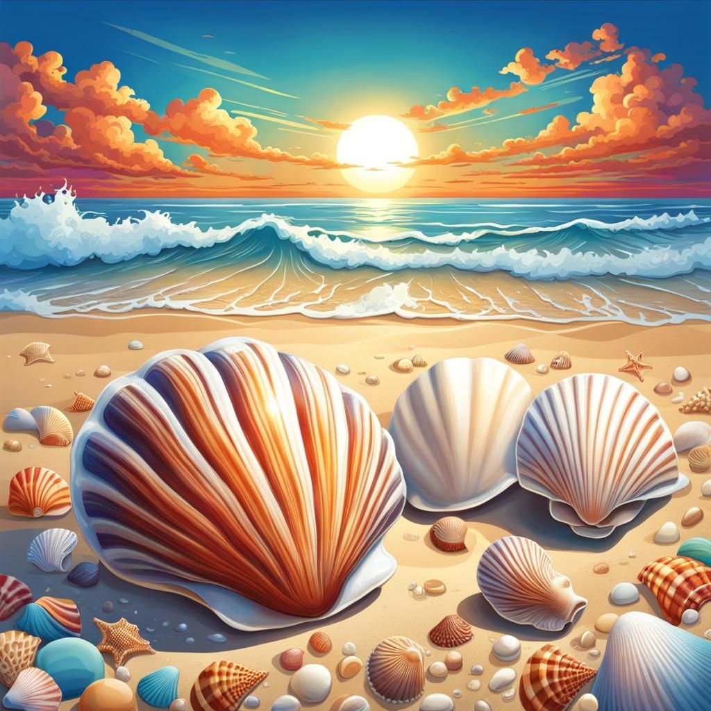 Seashells on Beach in Anime Style