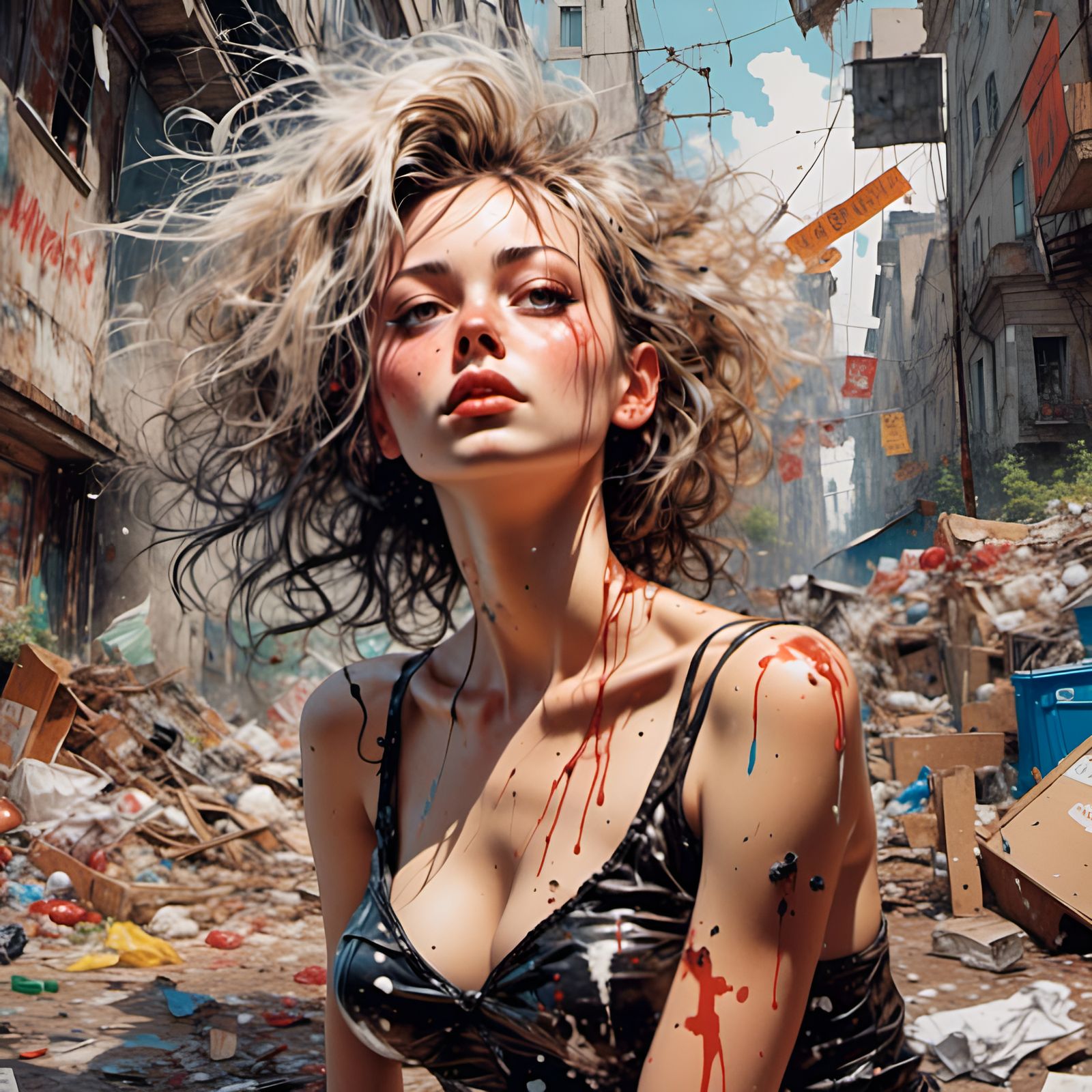 Skunk Haired Woman in Trash Bikini, Digital Illustration