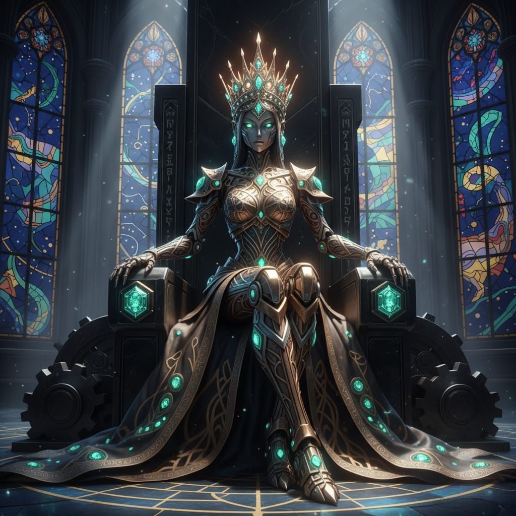 Regal Automaton Queen on Obsidian Throne