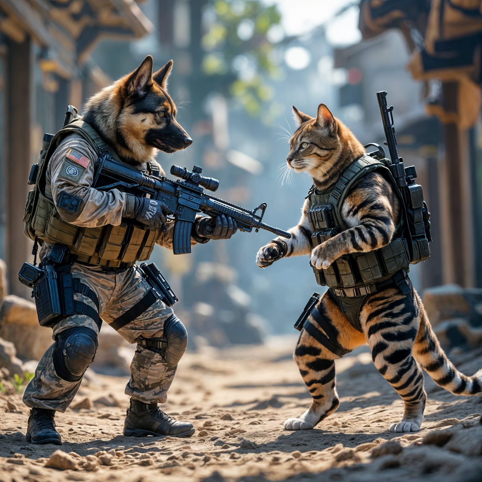 Canine Navy SEALs Battle Muscular Cats in Hyperrealistic Com...