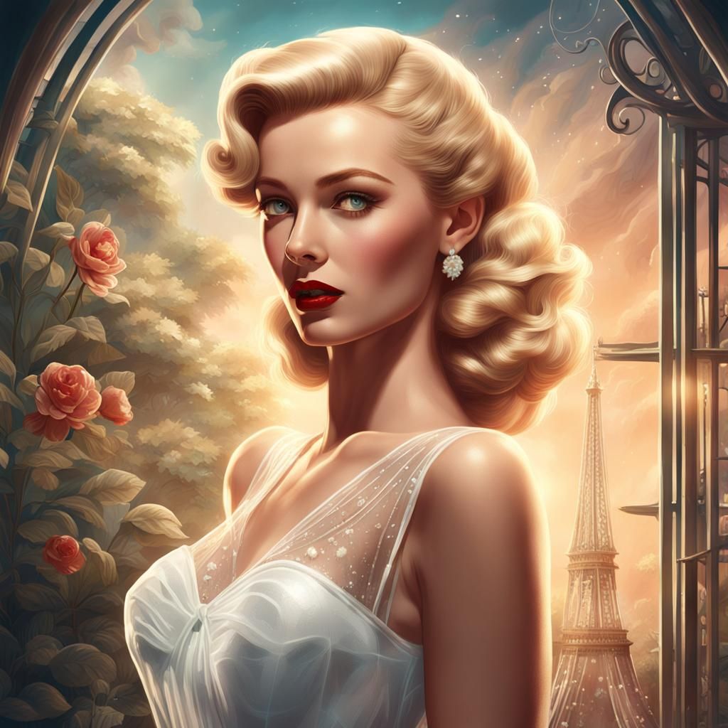 1940s Pinup Blonde in White Gown