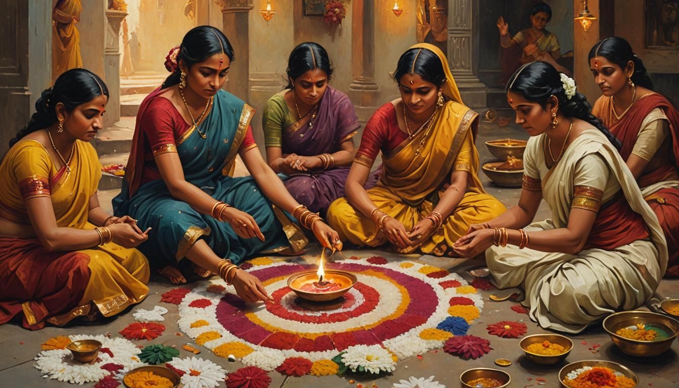 Diwali Rangoli Oil Painting in Neo-Impressionist Style