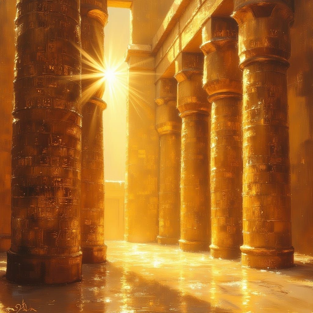Impressionistic Egyptian Temple at Sunset