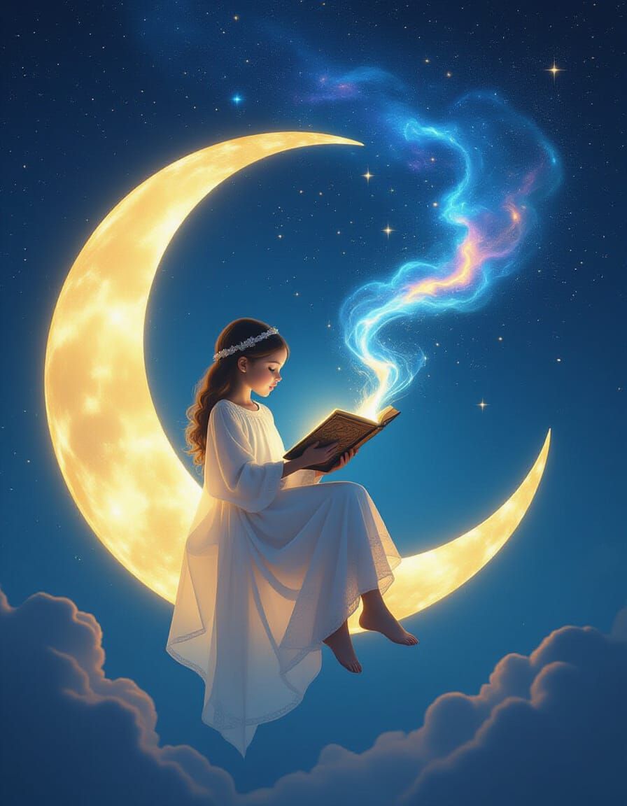 Celestial Girl Reading on the Moon