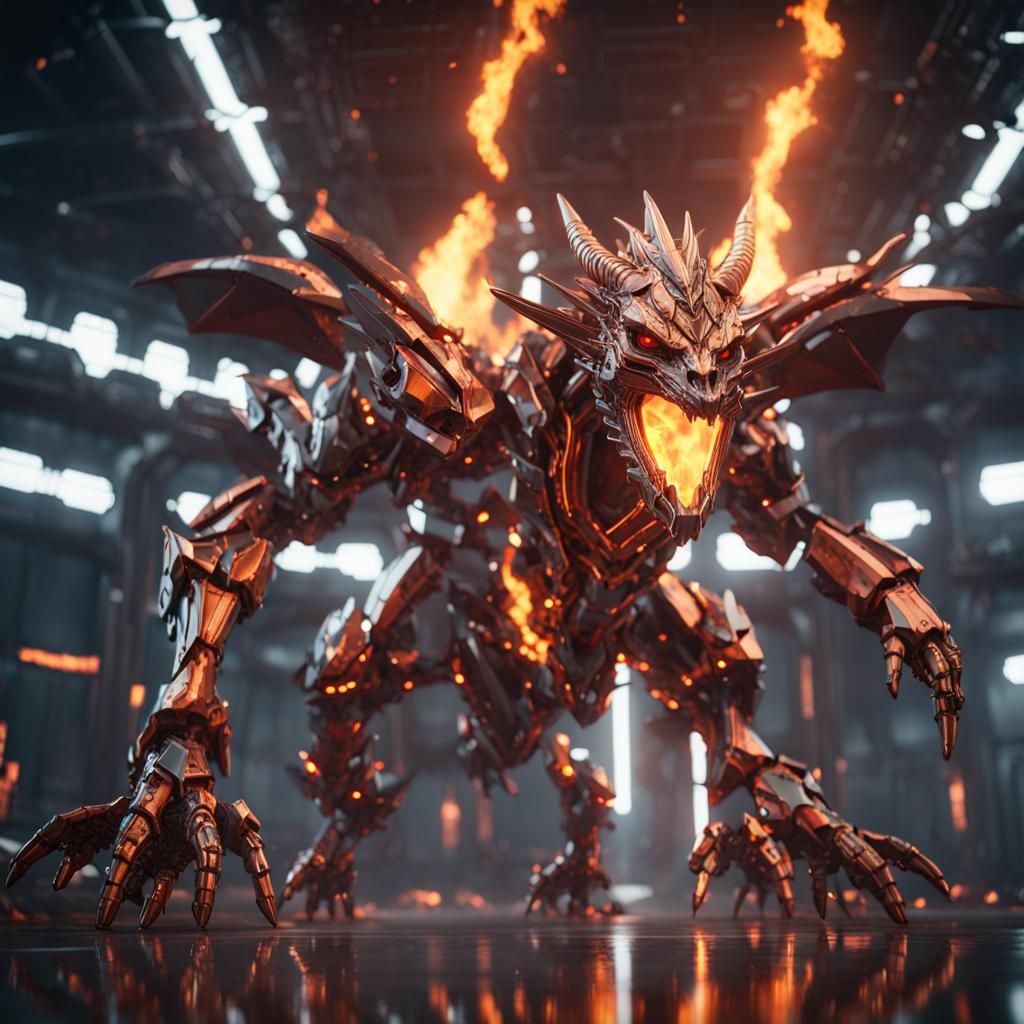 Futuristic Fire Dragon Mech in Sci-Fi Style