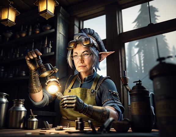 Gnome Repairs Automaton: 3D Game Cinematic Art