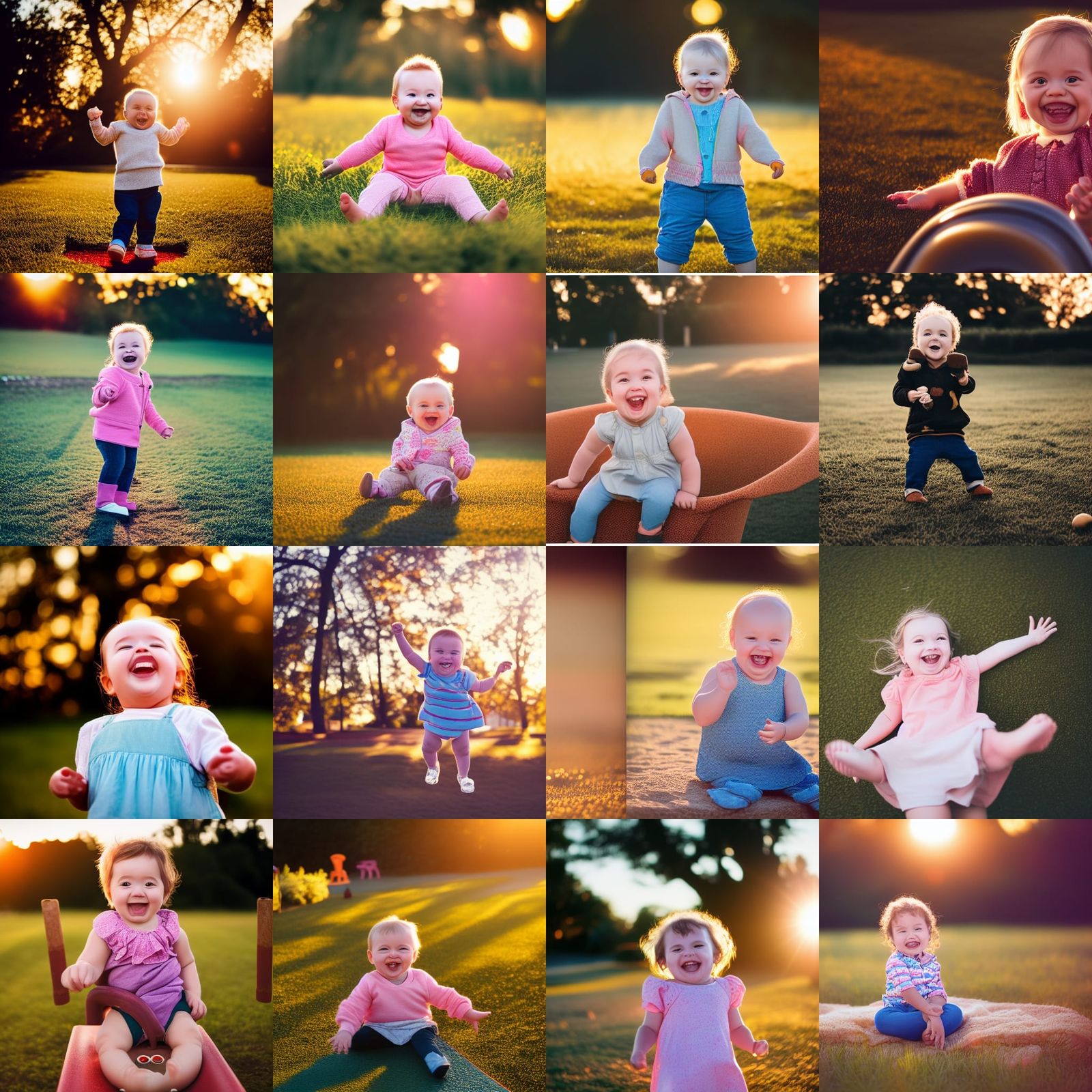 Happy Baby Girl at Playground, Golden Hour Photo
